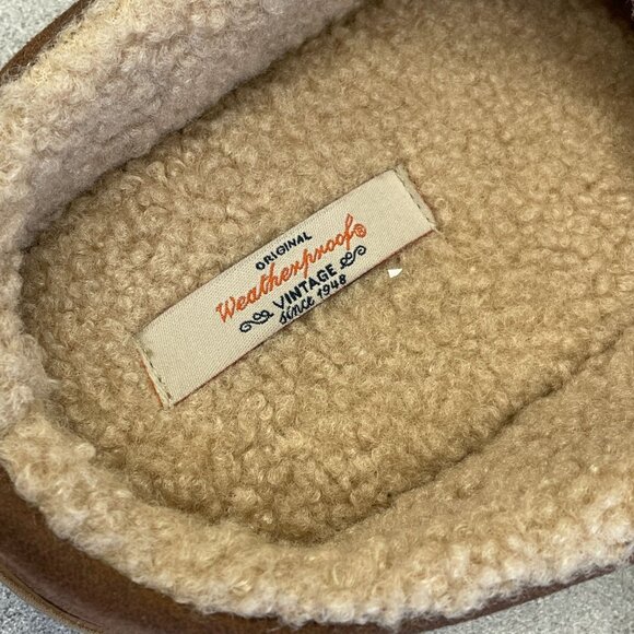 NEW Weatherproof Vintage Men's Size 13-14 Brown Slippers Faux Suede & Sherpa - Picture 3 of 6